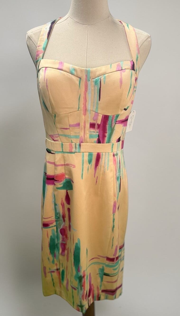 Jessica Simpson Halter Sheath Dress Sz 10 Multicolor Retro Pin Up Chic NWT $148